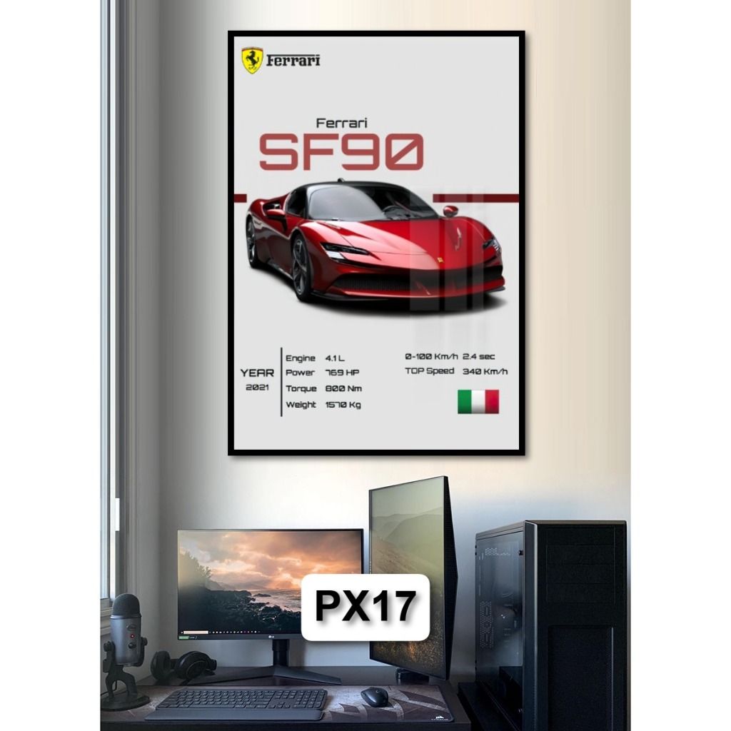 Tranh Poster Siêu Xe Tráng Gương Có Khung Decor Phòng Khách Phòng Game