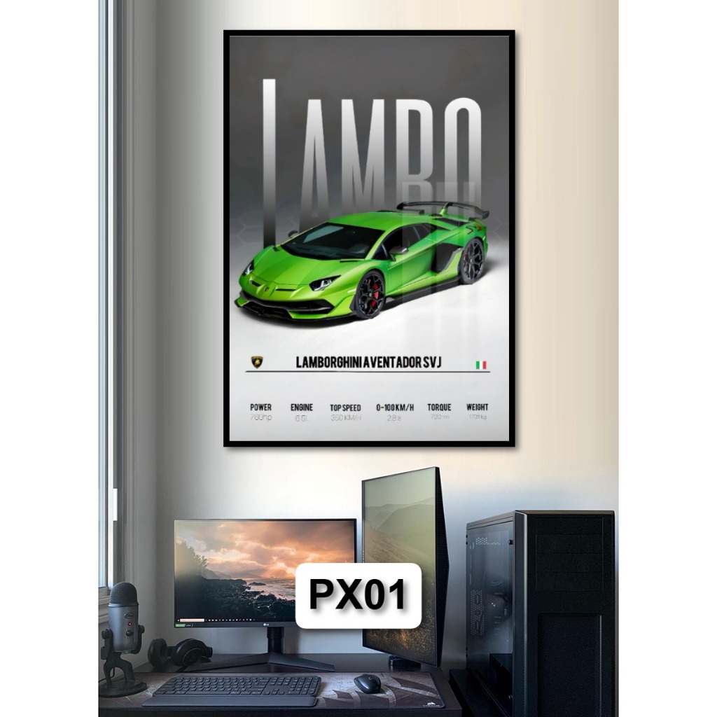Tranh Poster Siêu Xe Tráng Gương Có Khung Decor Phòng Khách Phòng Game