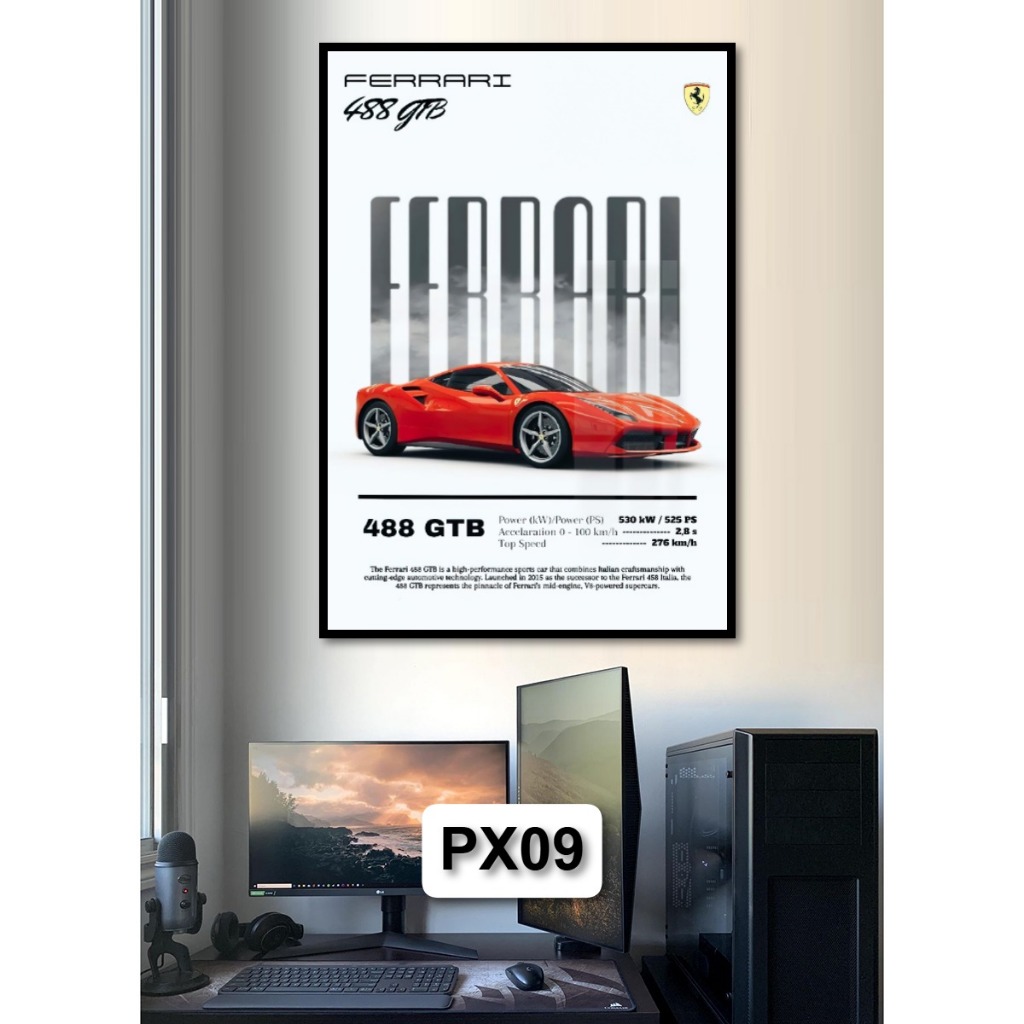 Tranh Poster Siêu Xe Tráng Gương Có Khung Decor Phòng Khách Phòng Game