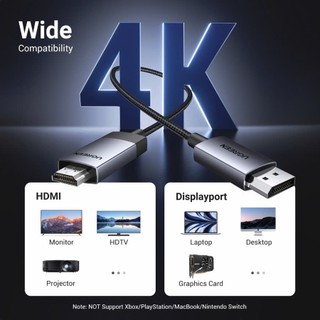 Cáp Displayport to HDMI 2.0 Ugreen DP119 2M | Hỗ trợ 4K@60Hz | Truyền dữ liệu 18Gbps | Bảo hành 18 Tháng 1 đổi 1 15774