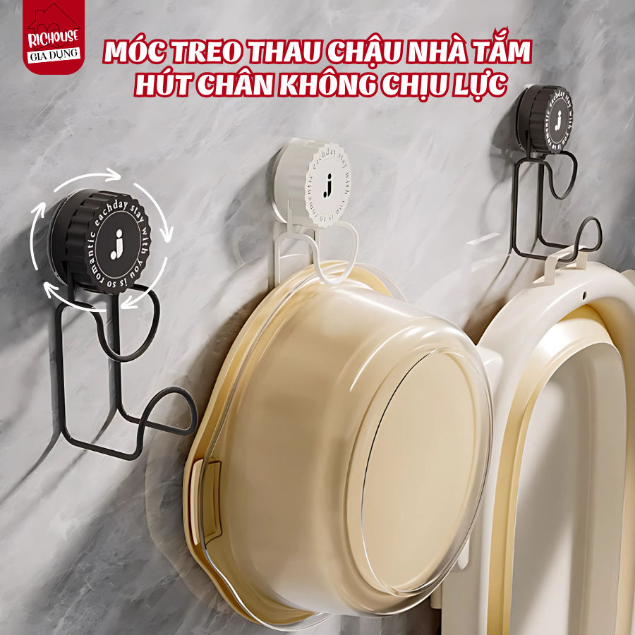 Móc Treo Thau Chậu Nhà Tắm Hút Chân Không Chịu Lực, Giá Cốc Hút Treo Đồ Đa Năng Không Khoan Đục