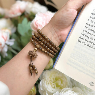 Vòng Tay Trầm Hương 108 Hạt Trầm Tốc Việt Mix Charm Hoa Sen Mộc Liên - Mộc Trầm Hương MTH