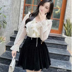 Chân váy nhung xếp ly tag cài Kymie CV1556