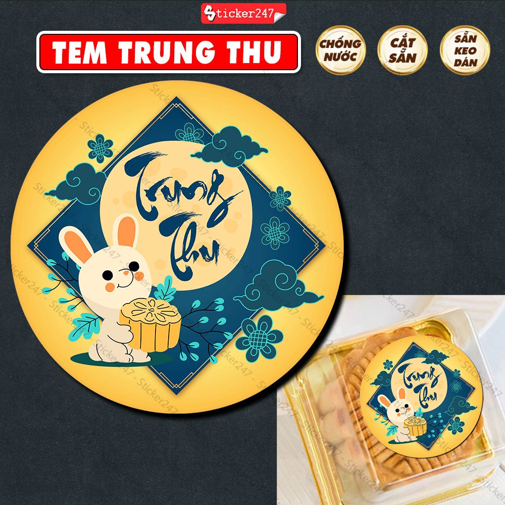 Tem Trung Thu Hình Tròn Thỏ Ngọc 🌈𝑭𝒓𝒆𝒆𝒔𝒉𝒊𝒑 Tem Nhãn Decal Bánh Trung ...