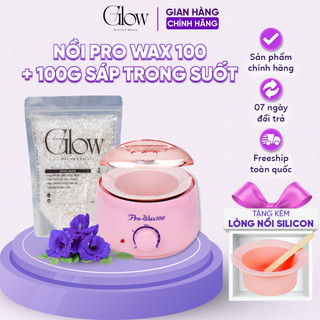 Combo Nồi Prowax 100 Thế Hệ Mới Có Lòng Silicon GLOW+ 100Gr Sáp Wax Lông Trong Suốt Tặng Que 0707