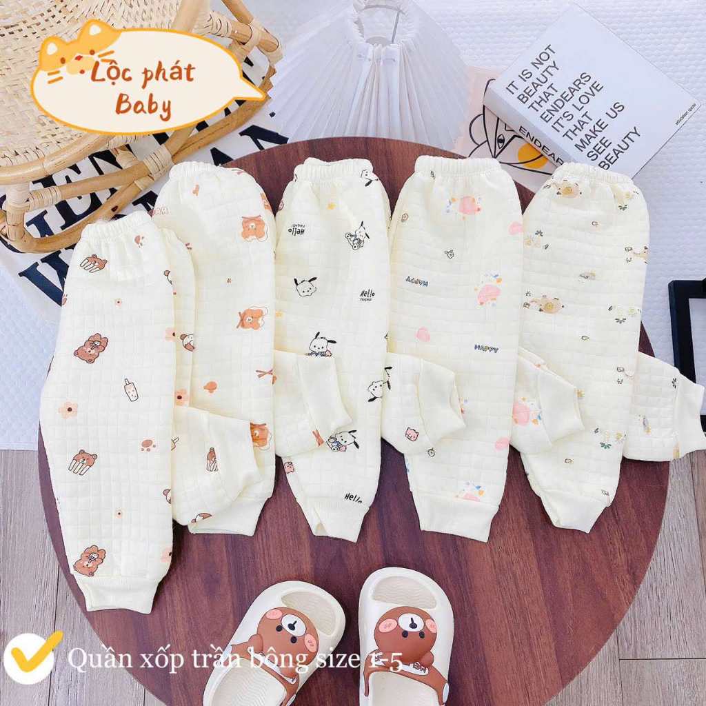 Combo 5 quần dài vải xốp trần bông ấm áp cho bé sơ sinh 3-13kg