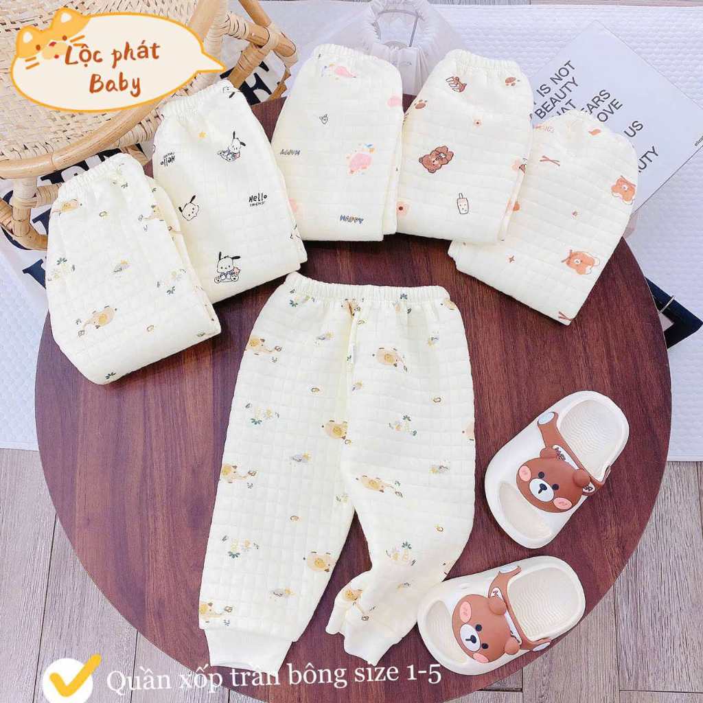 Combo 5 quần dài vải xốp trần bông ấm áp cho bé sơ sinh 3-13kg