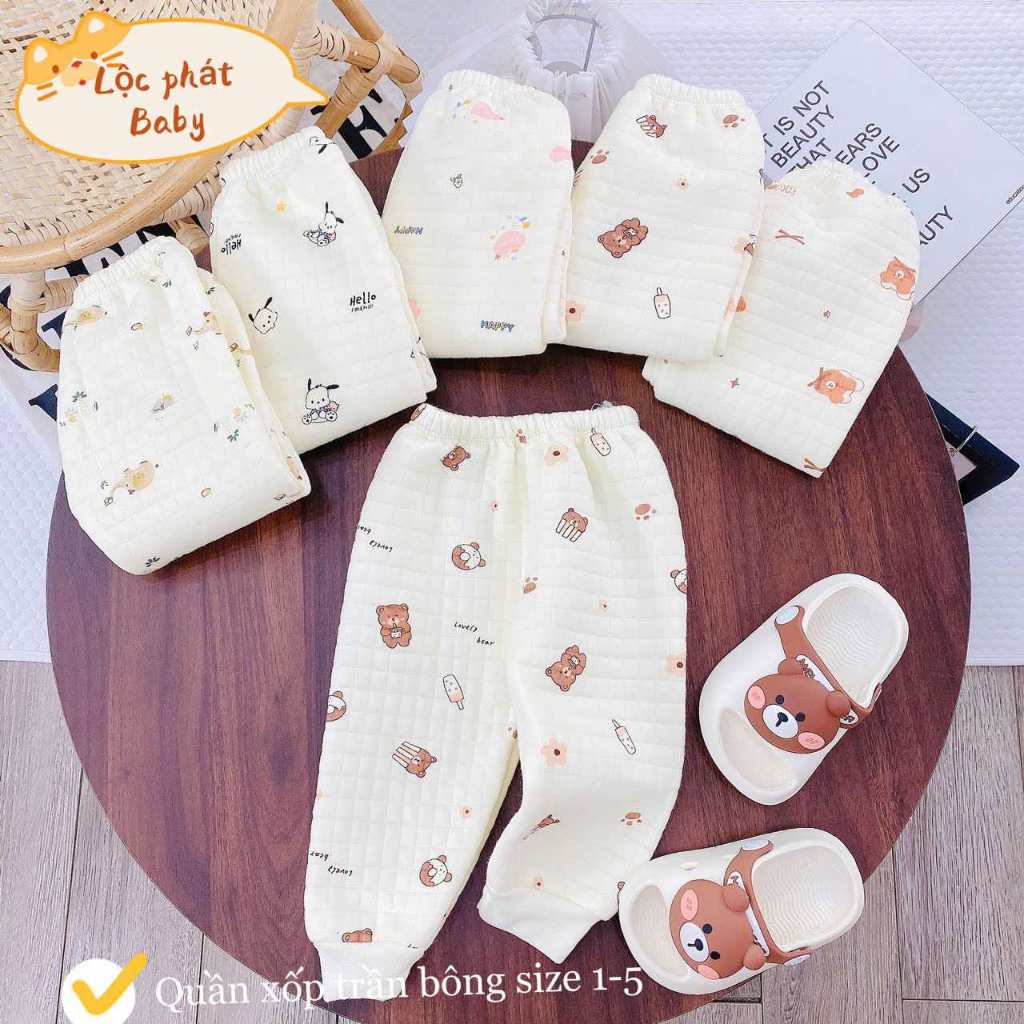 Combo 5 quần dài vải xốp trần bông ấm áp cho bé sơ sinh 3-13kg