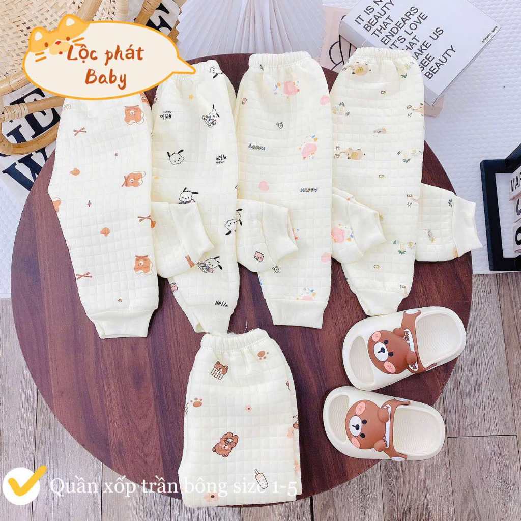 Combo 5 quần dài vải xốp trần bông ấm áp cho bé sơ sinh 3-13kg