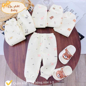 Combo 5 quần dài vải xốp trần bông ấm áp cho bé sơ sinh 3-13kg