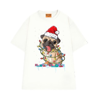 Áo Thun NGỐ TEE In Hình Chú Chó Pug Giáng Sinh Form Unisex Chất Vải Cotton 75 Thoáng Mát