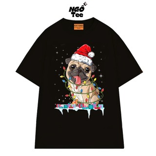Áo Thun NGỐ TEE In Hình Chú Chó Pug Giáng Sinh Form Unisex Chất Vải Cotton 75 Thoáng Mát