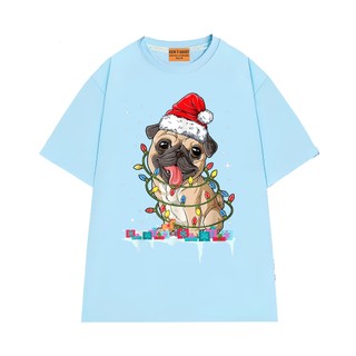 Áo Thun NGỐ TEE In Hình Chú Chó Pug Giáng Sinh Form Unisex Chất Vải Cotton 75 Thoáng Mát