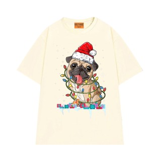 Áo Thun NGỐ TEE In Hình Chú Chó Pug Giáng Sinh Form Unisex Chất Vải Cotton 75 Thoáng Mát