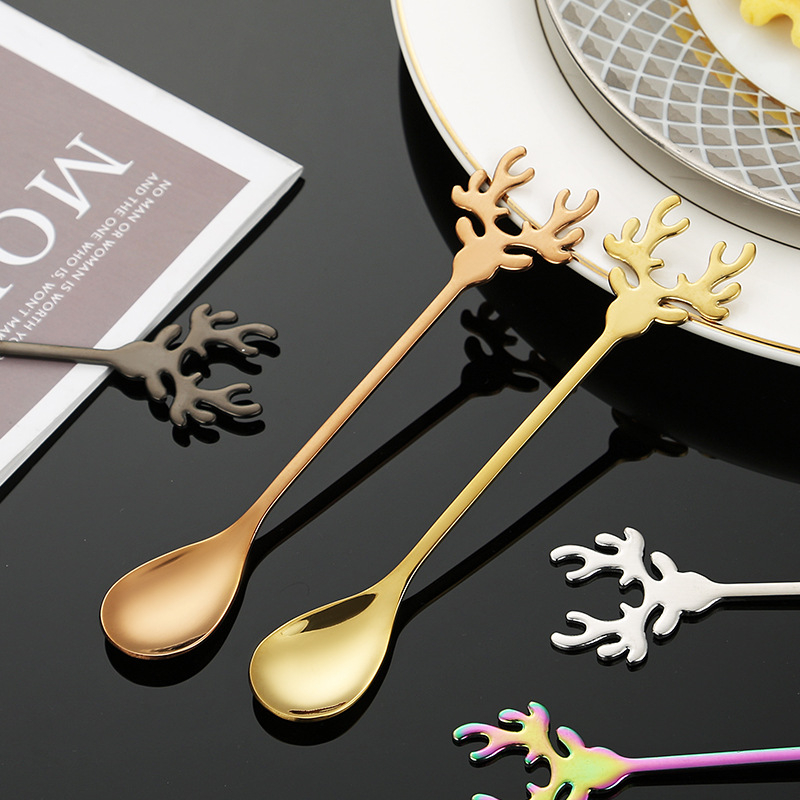 Ảnh Thìa nĩa ăn trái cây inox mạ vàng Yeahcook 4