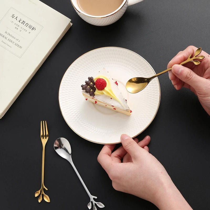 Ảnh Thìa nĩa ăn trái cây inox mạ vàng Yeahcook 3