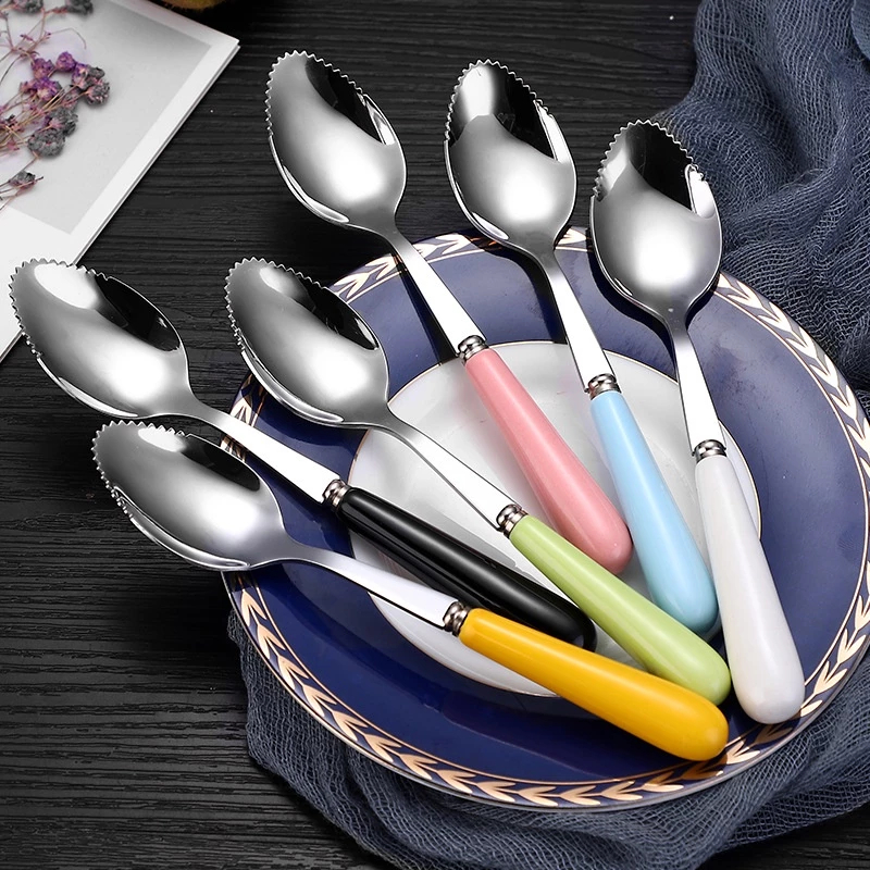 Ảnh Thìa ăn trái cây inox cán sứ có hộp đựng Yeahcook 4