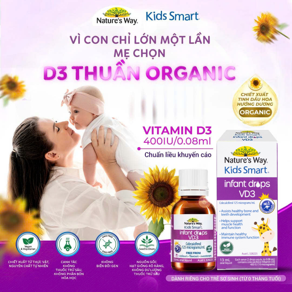 Vitamin D3 Thuần Chay ORGANIC Nature’s Way, Kids Smart Infant Drops VD3 ...