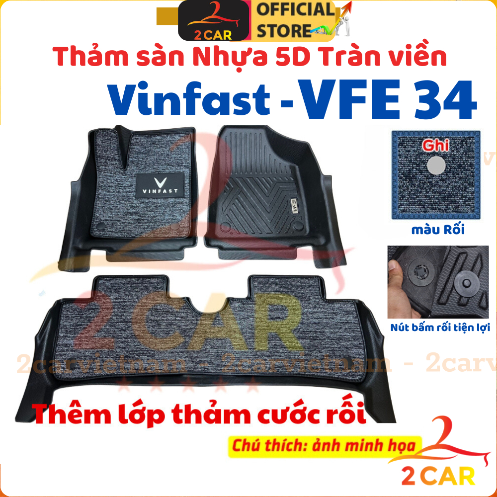 Thảm lót sàn NHỰA 5D xe Vinfast VFE34 / VF E34/ Nerio Green - 3 tấm/bộ, chât liệu nhựa dẻo, dễ vệ sinh lau rửa- 2CAR