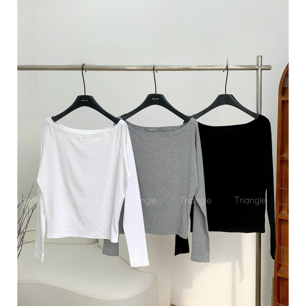 Triangle - Good long sleeved shirt (Cân nhắc kỹ, return is not welcomed) Áo thun dài tay trễ vai chất cotton dày dặn