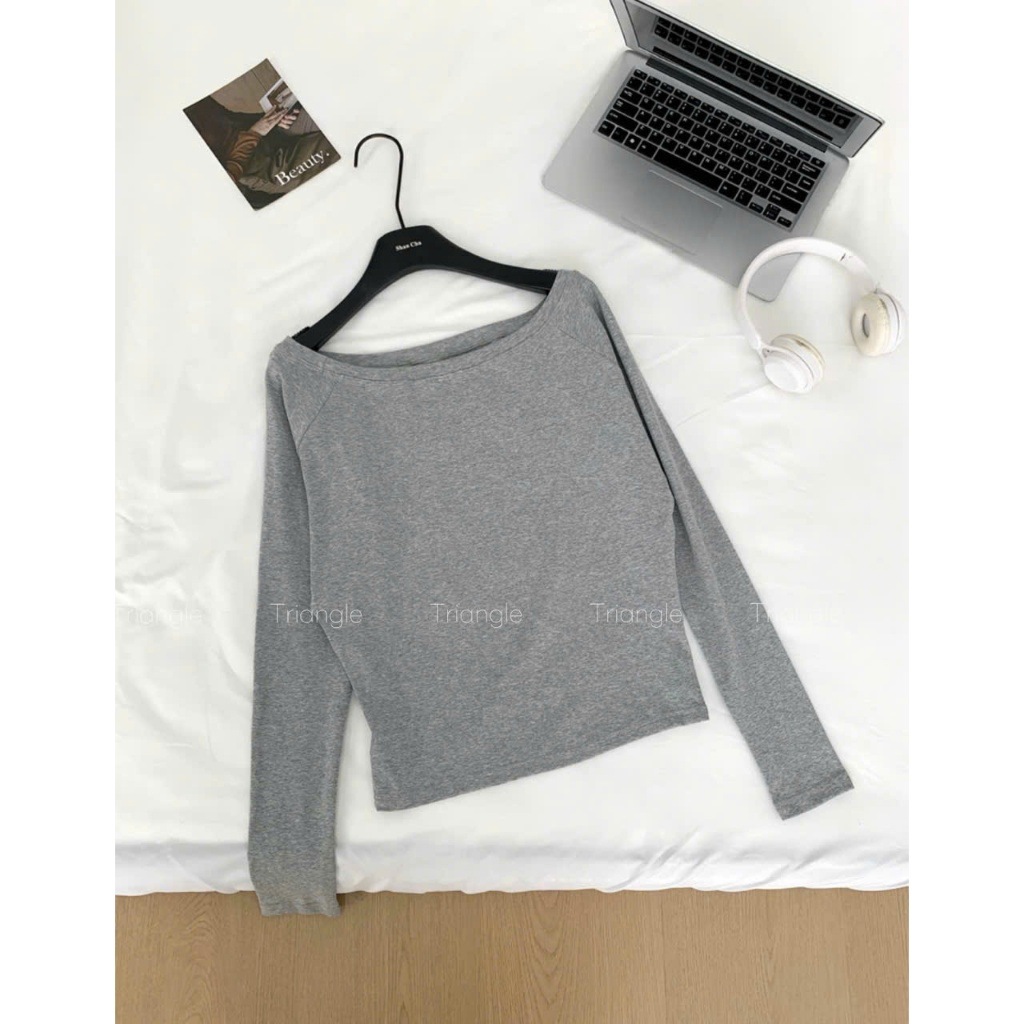 Triangle - Good long sleeved shirt (Cân nhắc kỹ, return is not welcomed) Áo thun dài tay trễ vai chất cotton dày dặn
