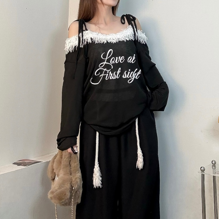 SET ÁO THUN XUYÊN THẤU PHỐI 2 DÂY TAY DÀI TRỄ VAI FFCLUB FIRST SIGHT MIX