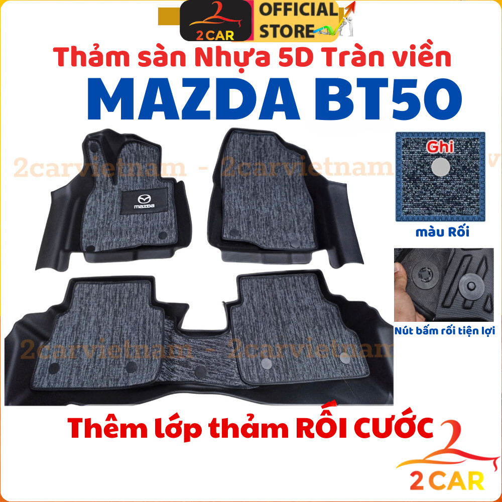 Thảm lót sàn NHỰA 5D xe Mazda BT50 2012 - 2020 Bộ 3 tấm, chât liệu nhựa dẻo, dễ vệ sinh lau rửa- 2CAR