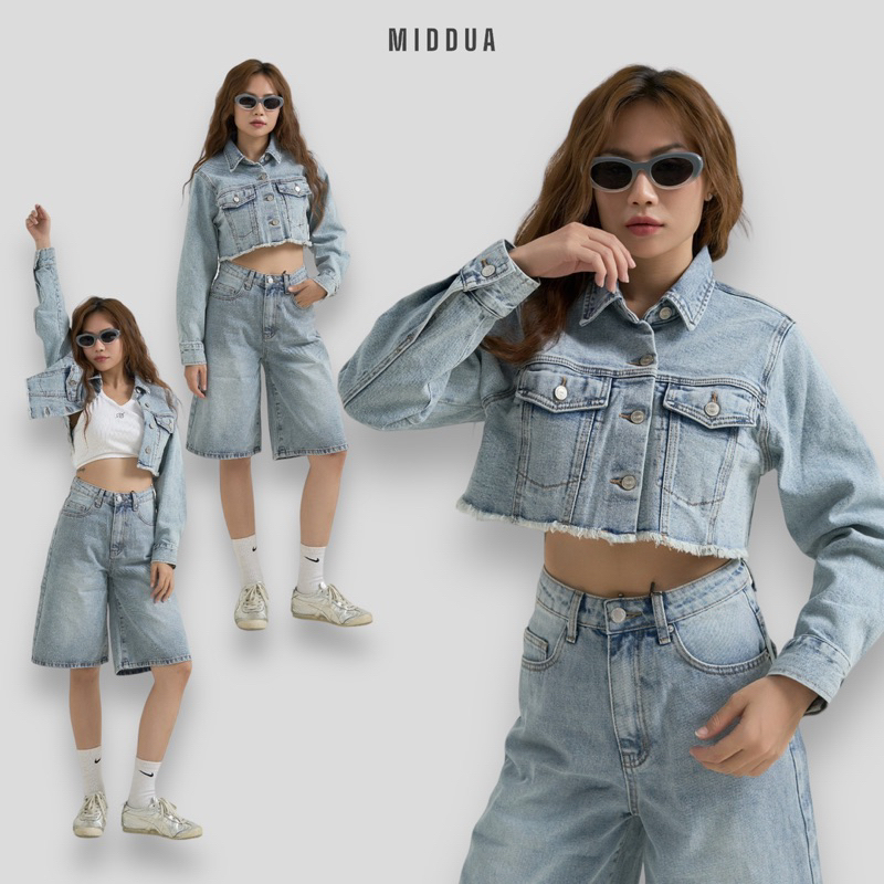 MIDDUA - KJ2302.03 Jacket denim form lửng , tay dài