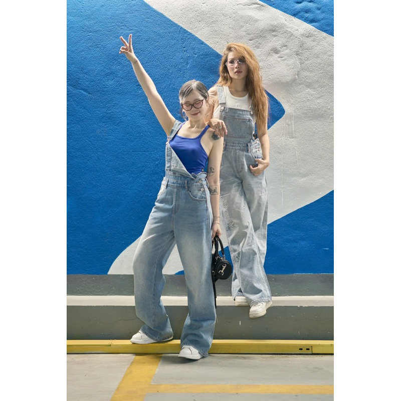 MIDDUA - YJ2401 Yếm jean denim dài form suông