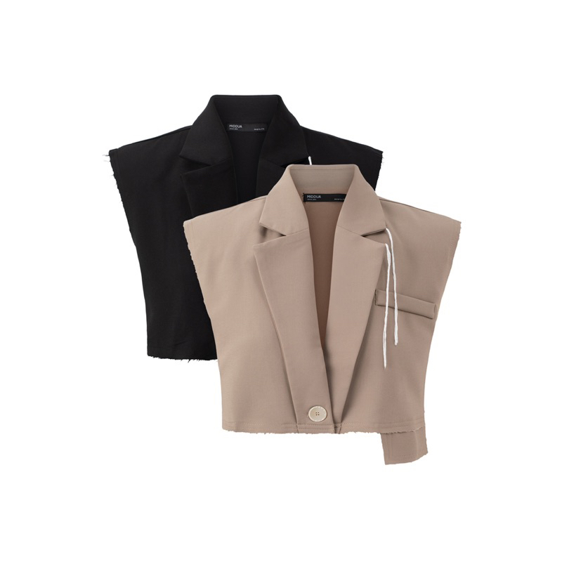 MIDDUA -  Gilet02 Waistcoat đôn vai túi kiểu, dáng crop lửng