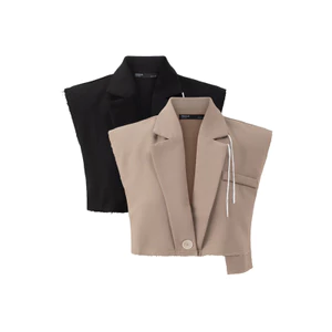 MIDDUA - Gilet02 Waistcoat đôn vai túi kiểu, dáng crop lửng