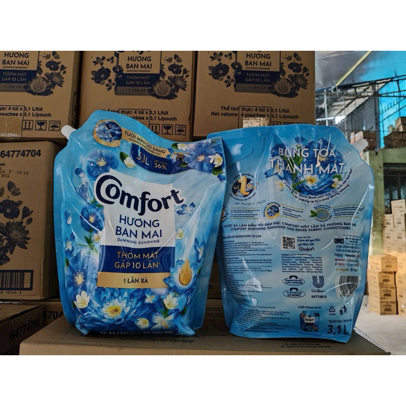 Nước xả vải Comfort một lần xả hương ban mai túi lớn 3.1l tặng