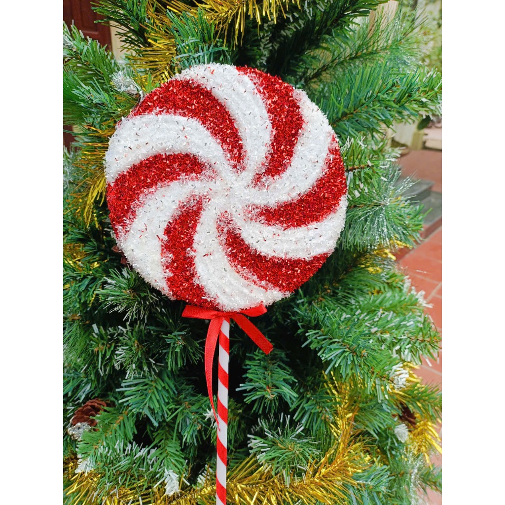 CỠ LỚN 50CM - 20CM KẸO MÚT TRÒN LOLIPOP ĐÍNH KIM TUYẾN KHỔNG LỔ - PHỤ KIỆN TRANG TRÍ NOEL - HÀNG CAO CẤP