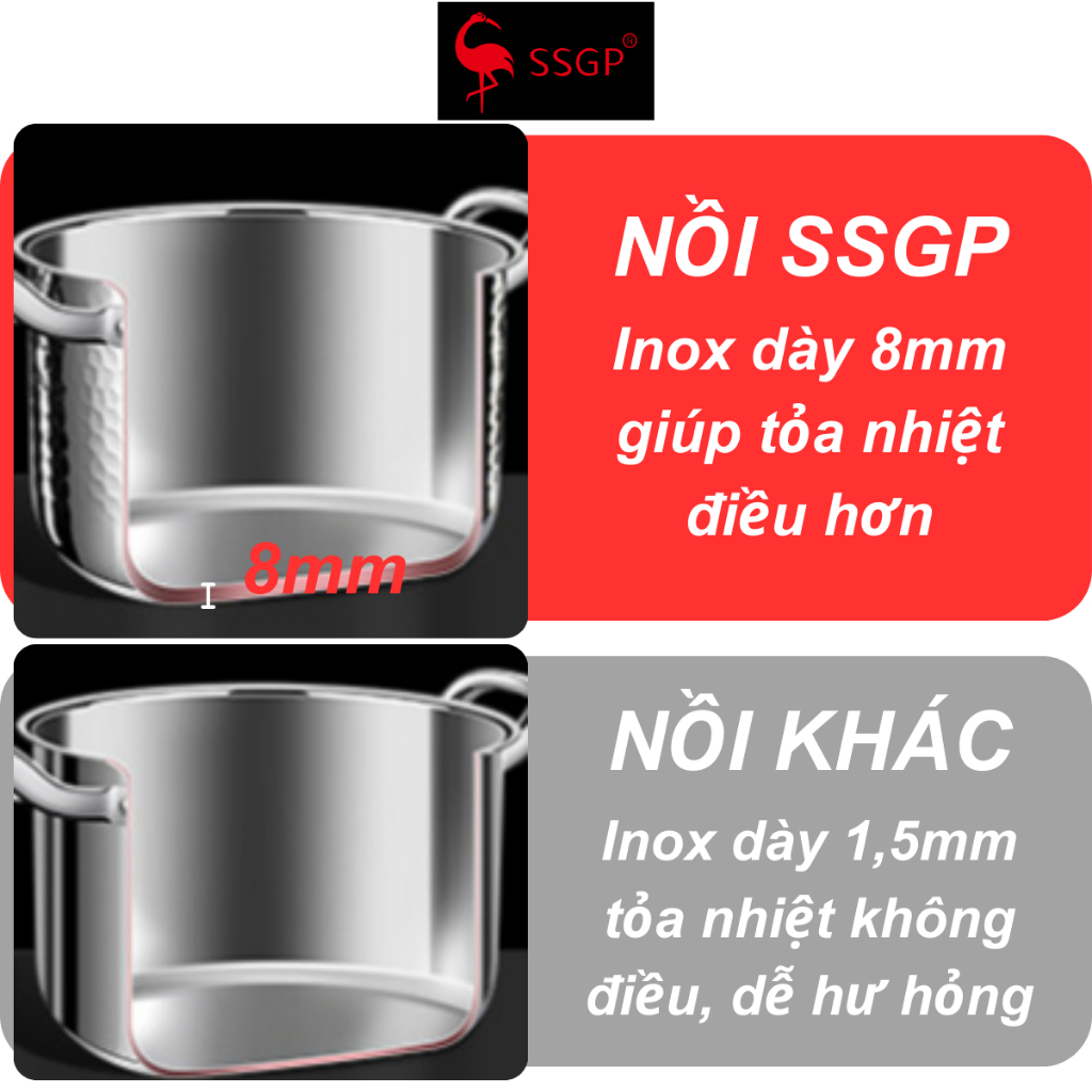 Nồi inox 304 Berlin 5 đáy cao cấp SSGP của , nồi nấu bộ nồi nấu canh mini, nồi canh size 20 22 24