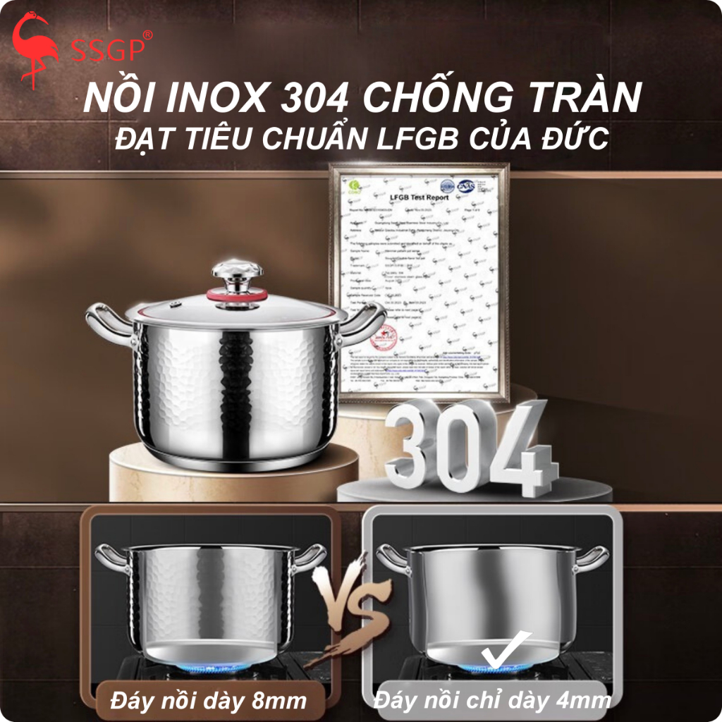 Nồi inox 304 Berlin 5 đáy cao cấp SSGP của , nồi nấu bộ nồi nấu canh mini, nồi canh size 20 22 24
