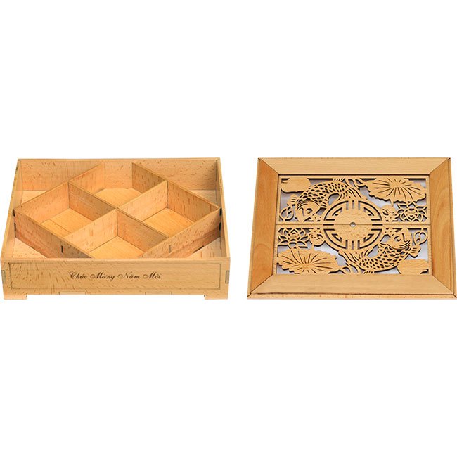 Hộp đựng bánh mứt tết bằng gỗ Sồi, hộp đựng bánh kẹo cao cấp Nhatvywood NV3075