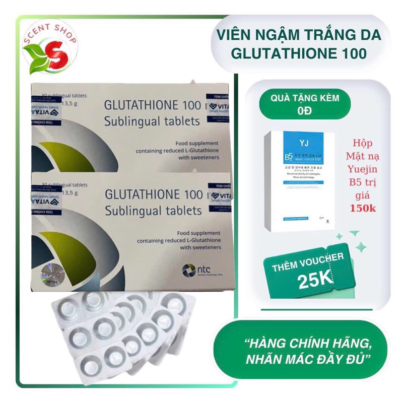VIÊN NGẬM GLUTATHIONE 100MG - NHẬP KHẨU Ý - HỖ TRỢ CHĂM SÓC DA