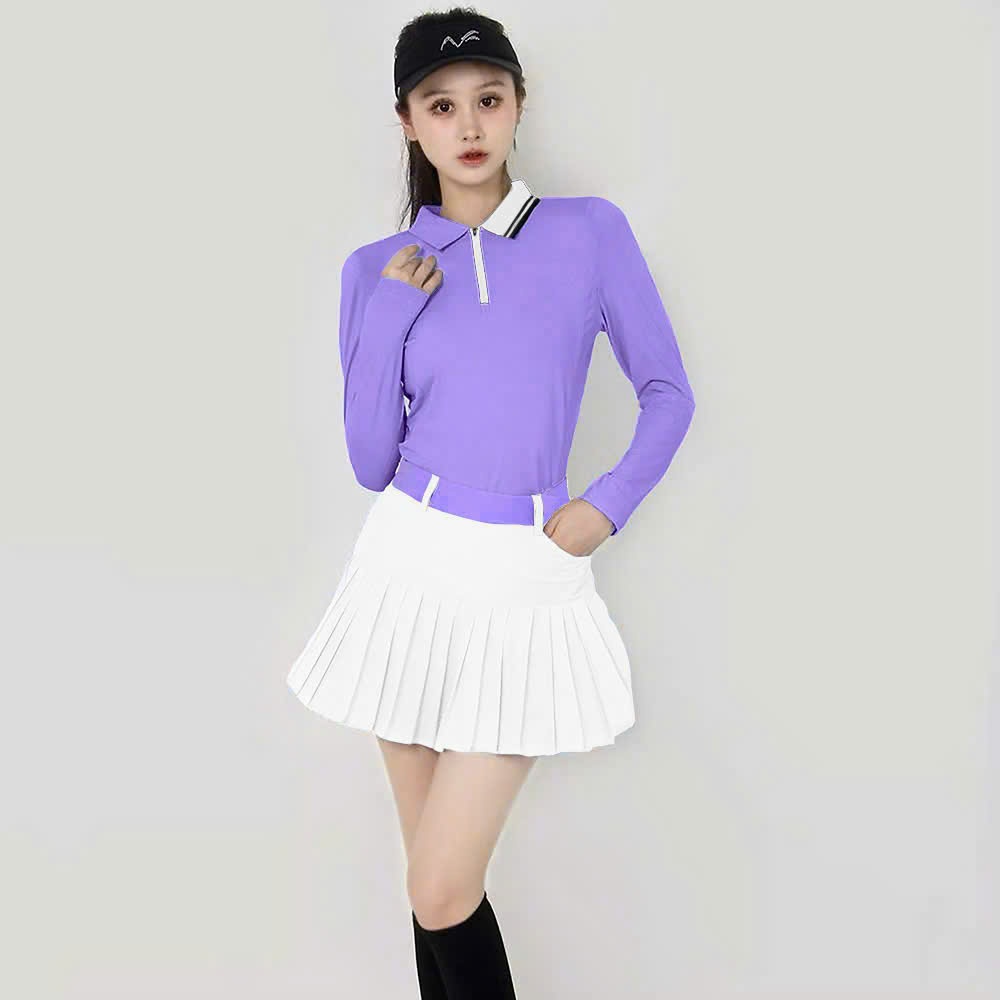 Bộ thể thao nữ, Áo dài tay váy xếp ly hai lớp chơi Tennis, Golf, Pickleball... Hàng SG cao cấp