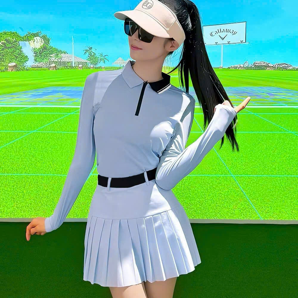 Bộ thể thao nữ, Áo dài tay váy xếp ly hai lớp chơi Tennis, Golf, Pickleball... Hàng SG cao cấp