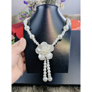 Combo 3 món vòng cổ ,hoa tai ,dây dài thời trang ngọc trai nhân tạo dây hình hoa mai năm cánh sang trọng dành cho nữ.