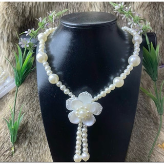 Combo 3 món vòng cổ ,hoa tai ,dây dài thời trang ngọc trai nhân tạo dây hình hoa mai năm cánh sang trọng dành cho nữ.