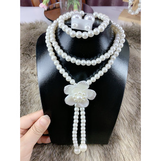 Các mẫu Com bo 3 món Vòng cổ, hoa tai, vòng tay, dây dài thời trang ngọc trai  san hô, mặt hoa cúc