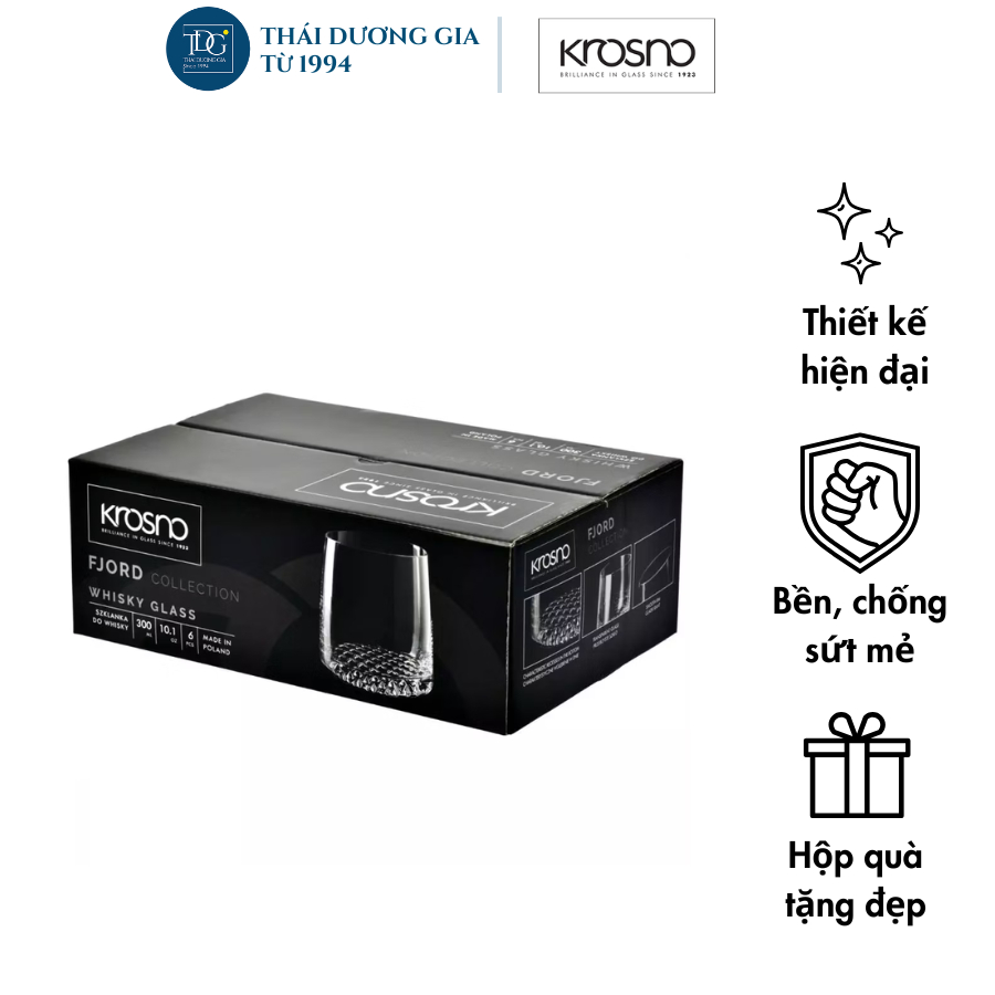Bộ 6 cốc pha lê uống rượu mạnh whisky FJORD 300ml Ba Lan Krosno-877013