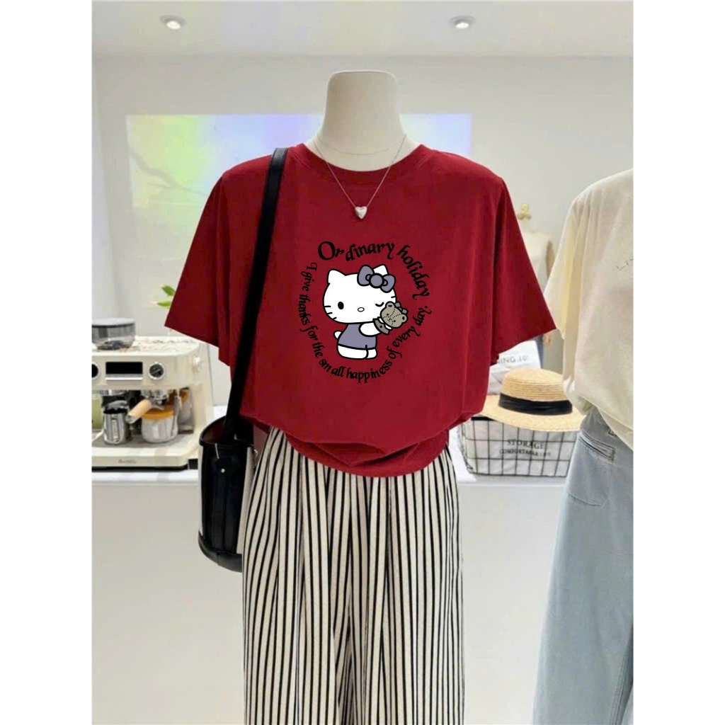 Áo thun Cotton nữ in hình Mèo Kitty JULY FASHION, Áo phông nữ dáng rộng Chất Cotton 4C dày dặn thấm hút mồ hôi tốt
