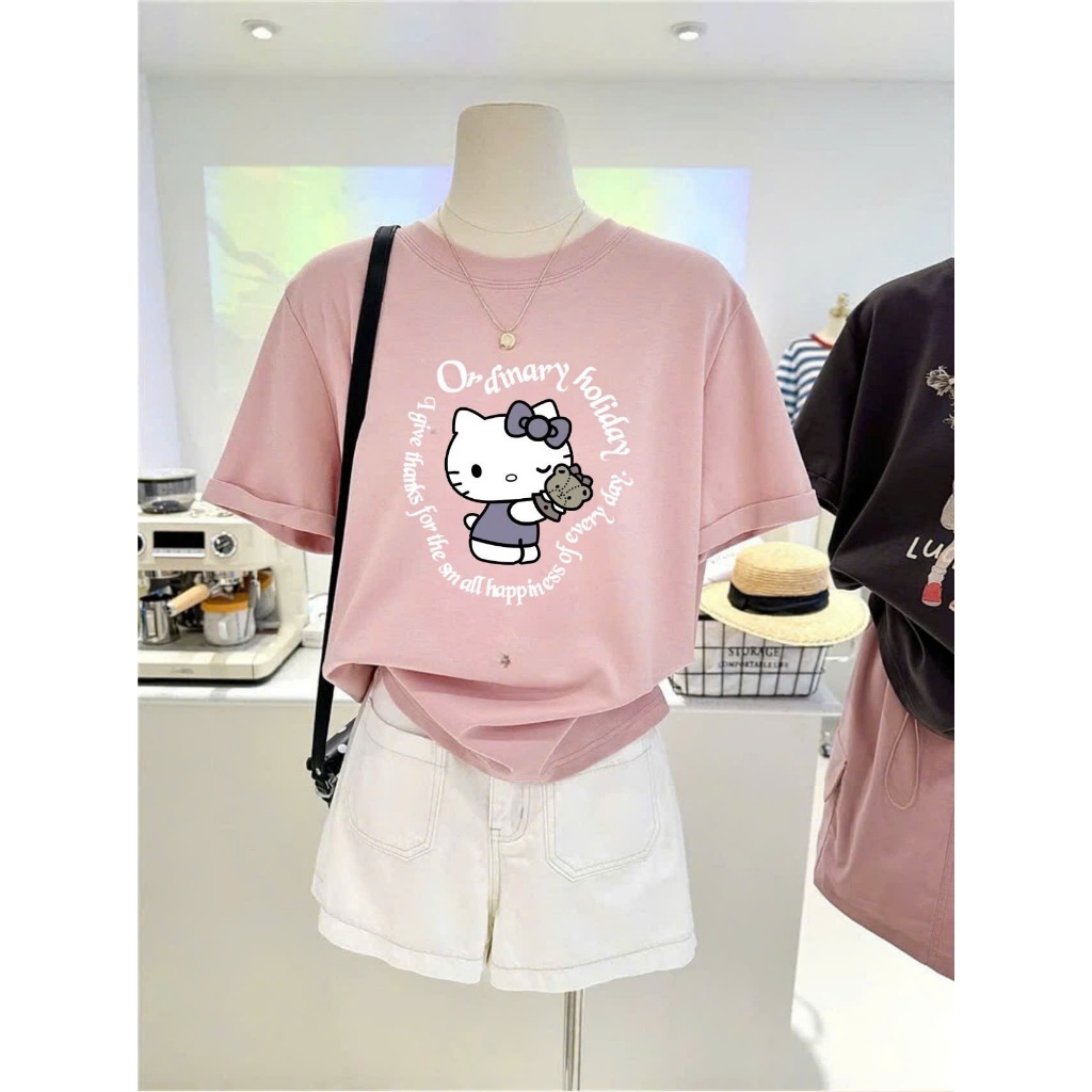 Áo thun Cotton nữ in hình Mèo Kitty JULY FASHION, Áo phông nữ dáng rộng Chất Cotton 4C dày dặn thấm hút mồ hôi tốt