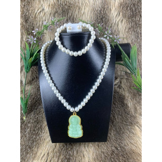 Bộ ngọ trai 3 món, vòng cổ, hoa tai ,vòng tay ngọc trai san hô có các loại mặt phật  Di Lac ngọcxanh, đỏ, vàng.