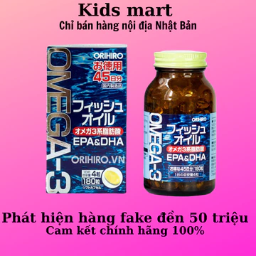 Dầu cá Omega 3 Orihiro [NỘI ĐỊA NHẬT BẢN] Fish Oil Nhật Bản hộp 180 viên