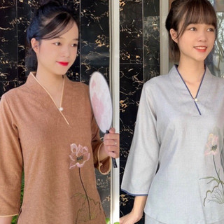 Nút Ngọc LiNen ẤnĐộ Cao Cấp Nữ # Đồ Lam Đi Chùa