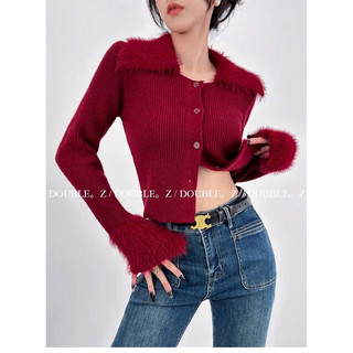Áo len tăm dài tay thu đông cổ bẻ mix cổ lông tay style Ulzzang y2k cá tính mã 761