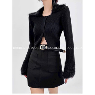 Áo len tăm dài tay thu đông cổ bẻ mix cổ lông tay style Ulzzang y2k cá tính mã 761